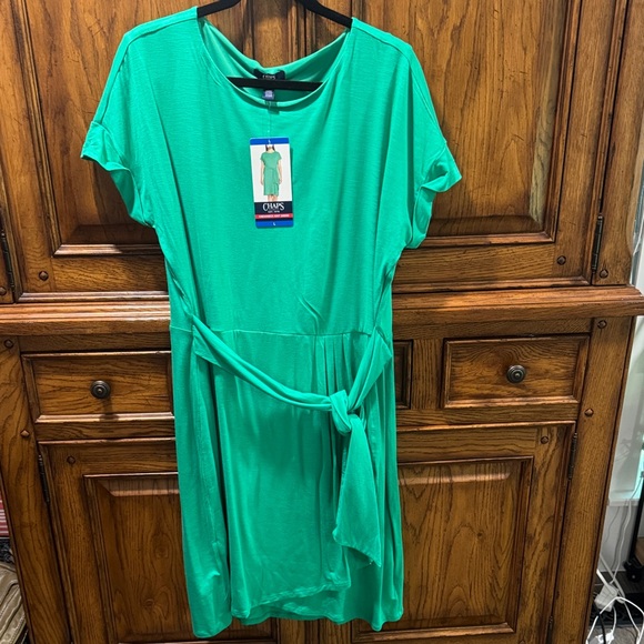 Chaps Vibrant Green Crewneck Dress NWOT Sz Large - Picture 1 of 5